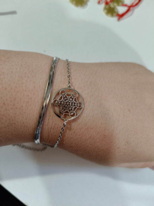 Doble pulsera de Metatrón plateada