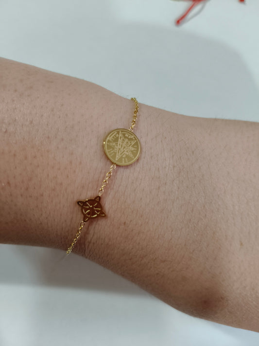 Pulsera doble protección Nudo de brujas y Tetragramatón