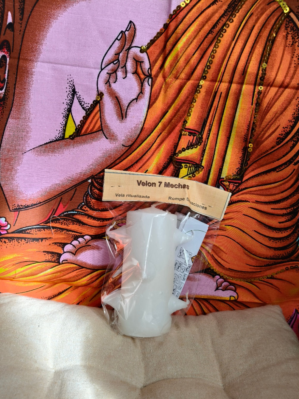 Velón 7 mechas blanco 01212